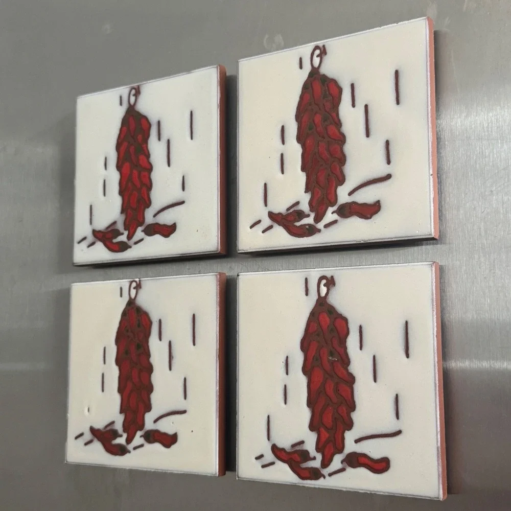 Vintage Italian Cottoveneto Red‎ Chili Pepper Ceramic Tile Coaster Set of 4